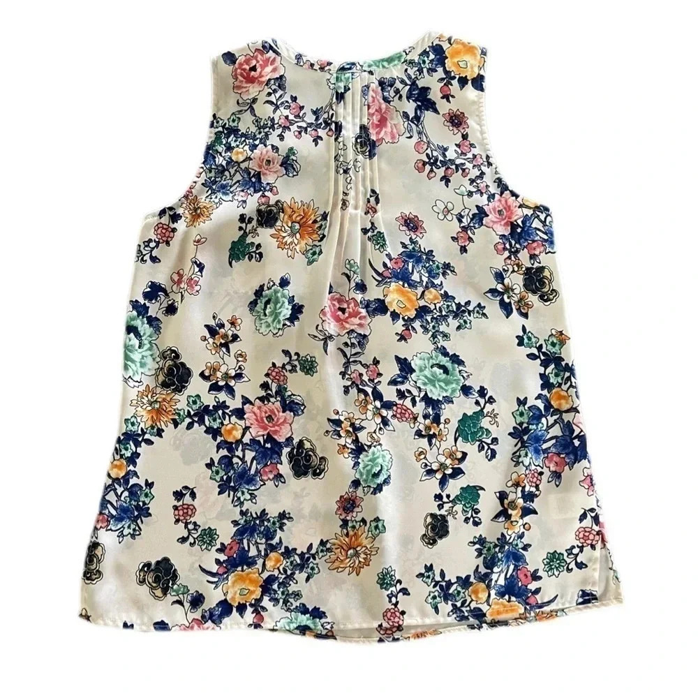 Daniel Rainn Cream Floral Sleeveless Blouse Women’s Petite Medium - Picture 4 of 8